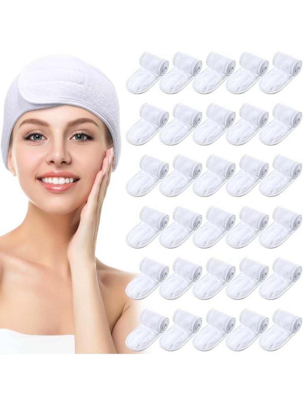 30 Pack Spa Headbands for Women | Adjustable Hair Wraps for Makeup & Shower